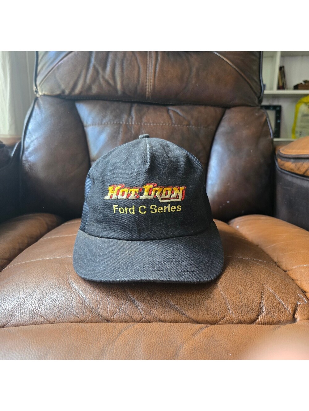 Vintage Hot Iron Ford C Series Trucker Hat Mesh Snapback Cap Black Medium Duty